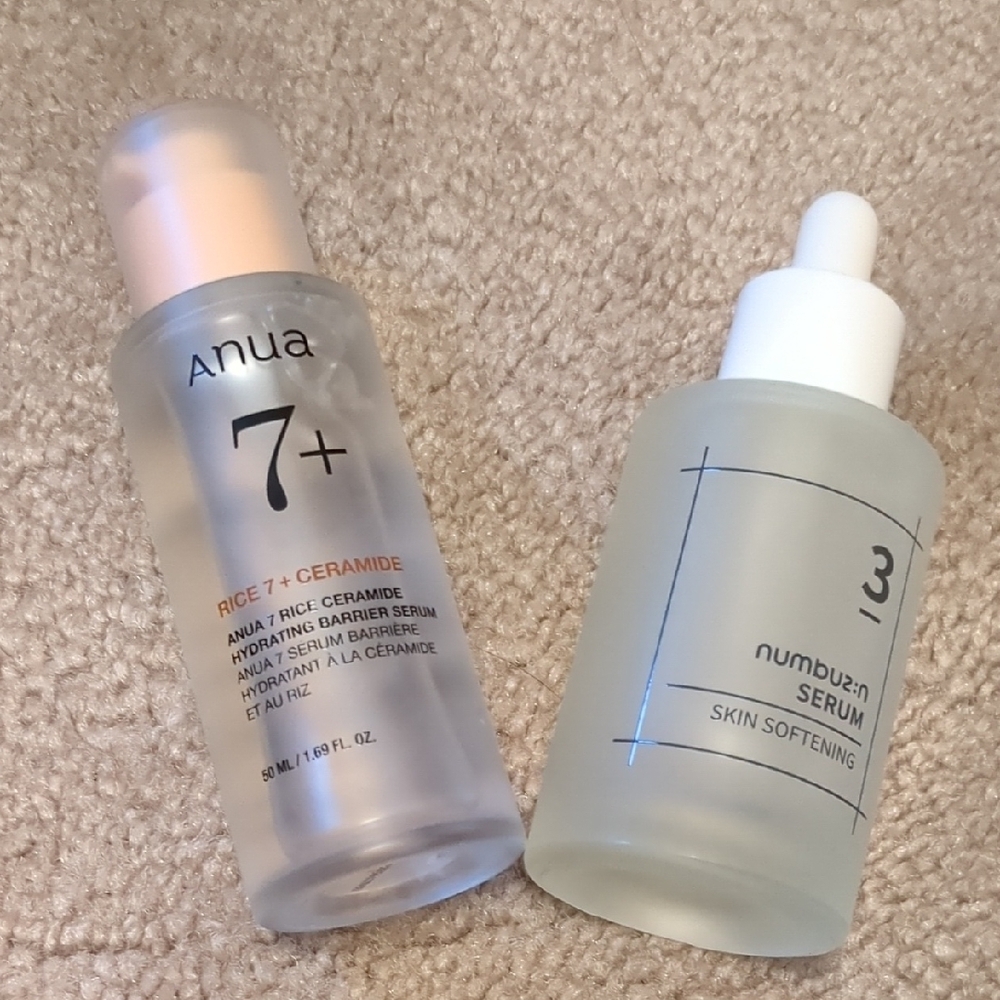 7+ Rice Ceramide Serum & Numbuzn Skin Softening Serum.